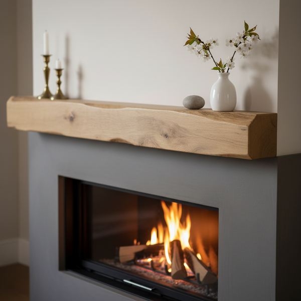 Solid Oak Fireplace Beam 7.5x10cm – Heavily Worked – Rustic Oak Mantel Shelf